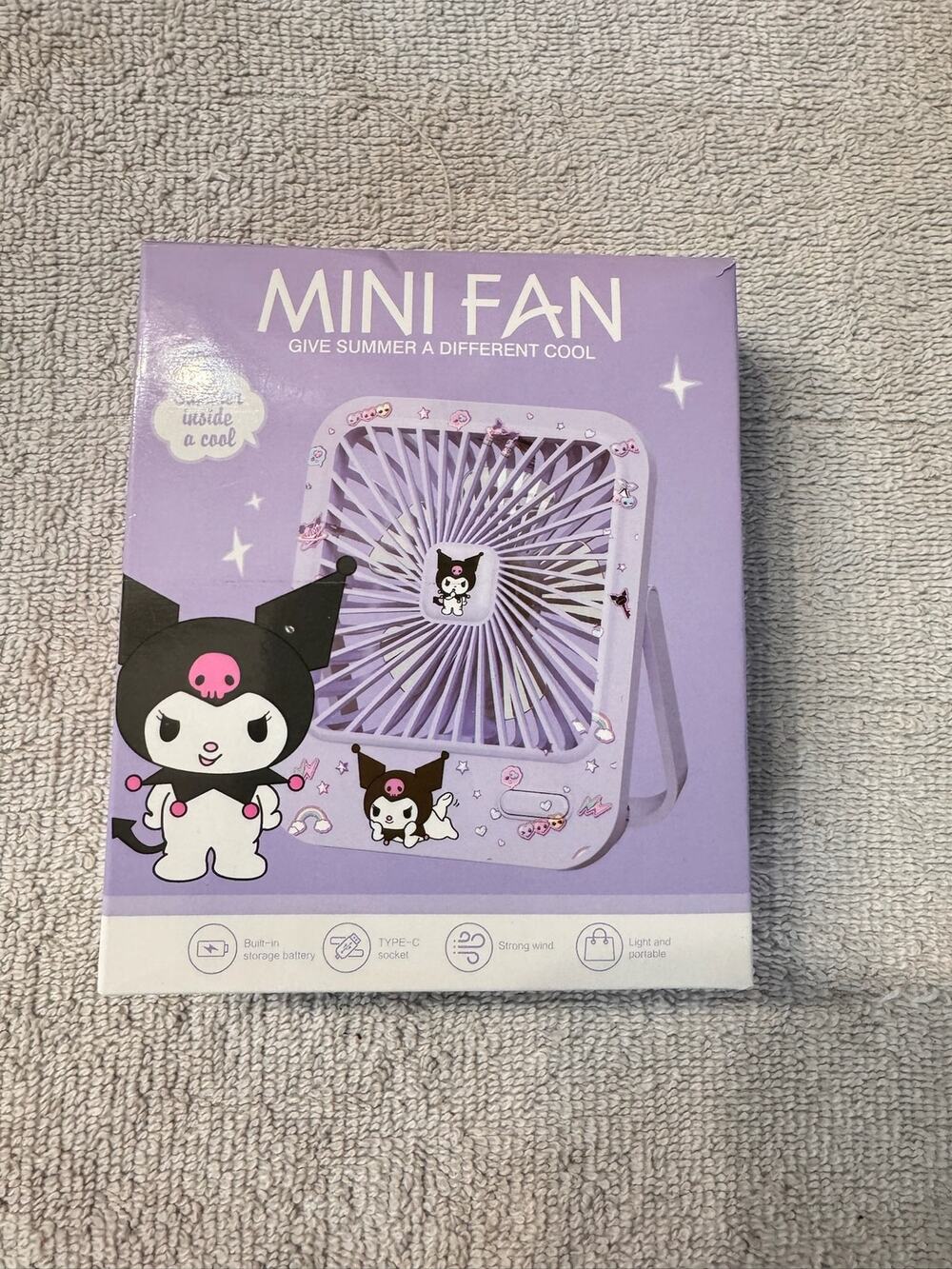 Kuromi purple portable mini fan rechargeable very light strong wind